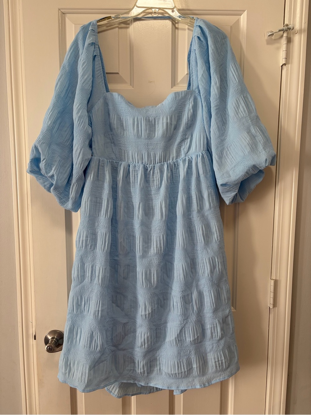 DAVI & DANI Light Blue Puff-Sleeve Smock Dress